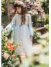 Sky Blue Soft Yarn Tea Length Flower Girl Dress